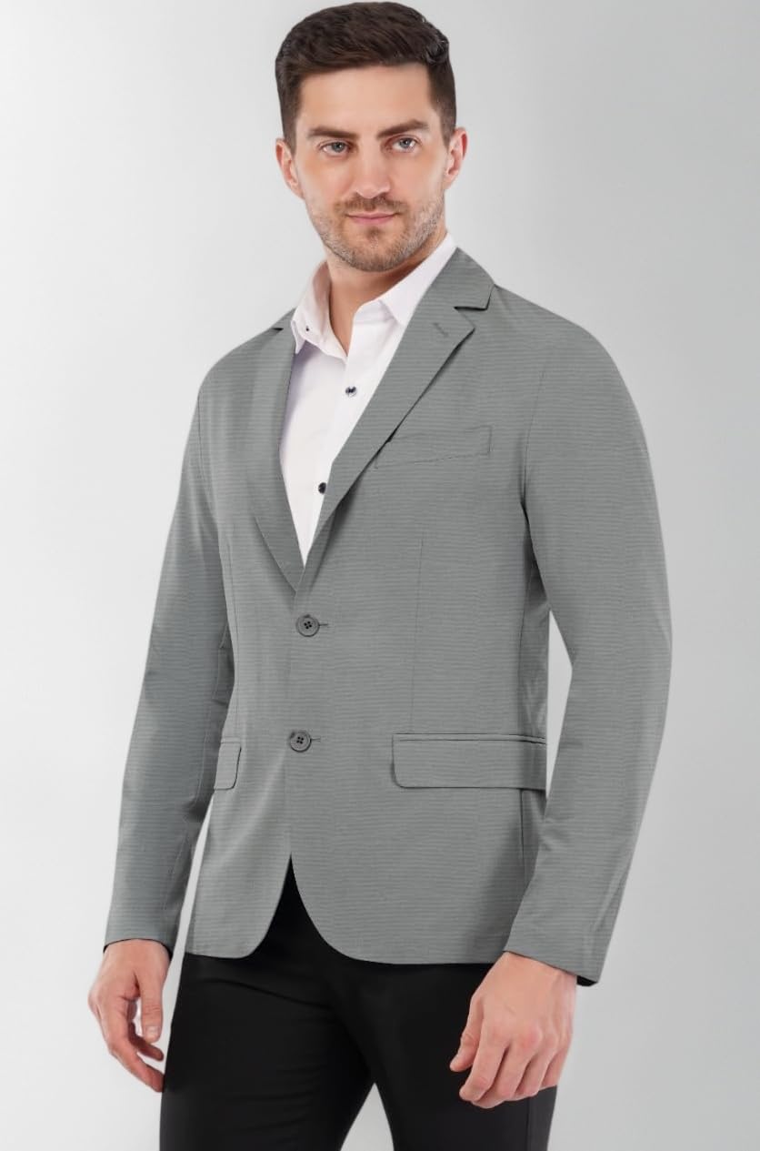 Men's Tailored Unlined Casual Blazer | Layering Coat, Drapes & Feels Like an Overshirt | Designed for Summers | Breathable 4-Way High Stretch Knit Fabric for All Day Comfort | Slim Fit