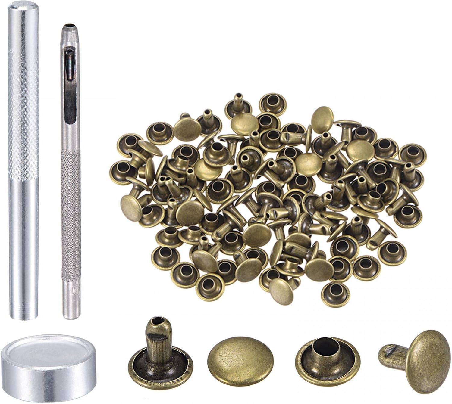 uxcell 50 Sets Leather Rivets Bronze Tone 8mm Double Cap Brass Rivet Leather Studs