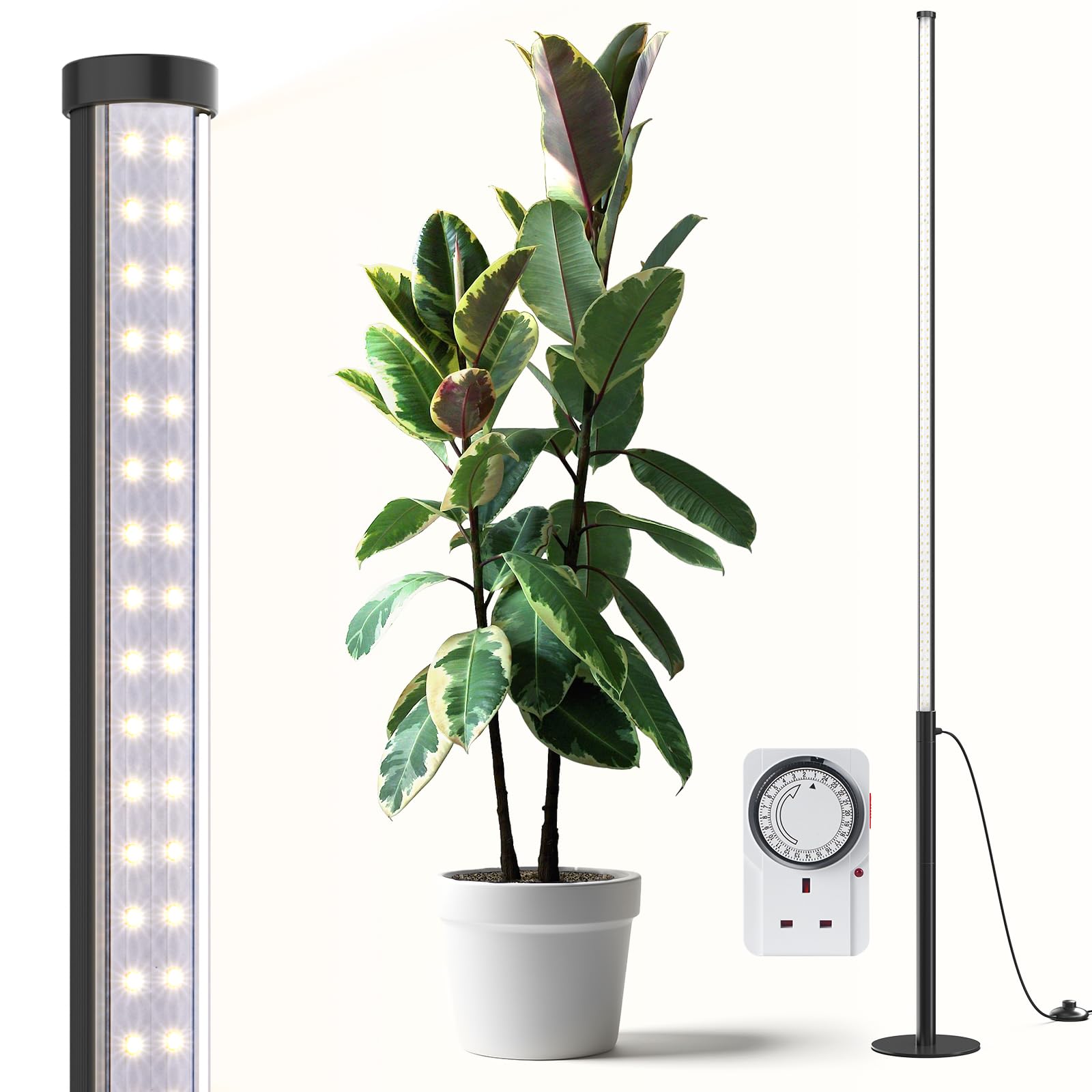 Barrina Lampe de croissance verticale T10 Pro 42 W, 5000 K, spectre complet pour plantes d'intérieur, couverture large, 115-165 cm, minuteur, interrupteur à pied