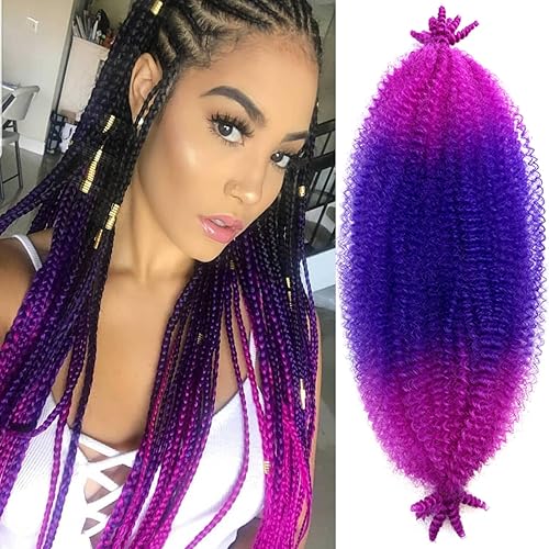Cabello afro Twist morado degradado de 16 pulgadas, cabello Marley pre-separado para rastas suaves, cabello trenzado Marley Twist Ombre Kinky Spring