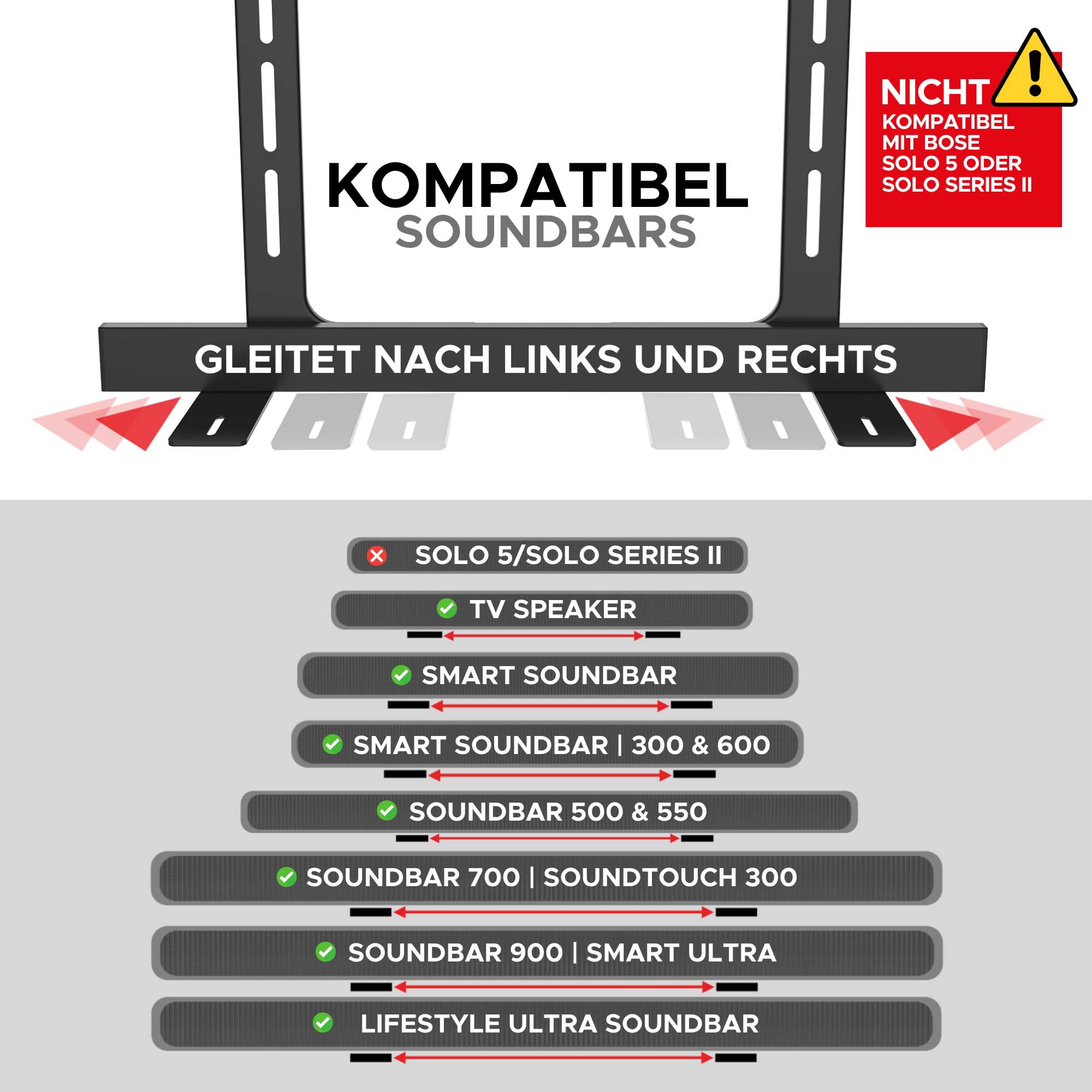 Sound Bass Unter-TV-Halterung für Bose Soundbars, unsichtbar, Schwarz