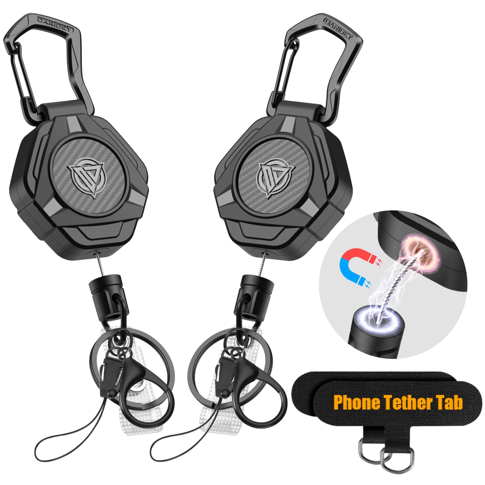 Oaridey 2er-Pack magnetischer einziehbarer Schlüsselanhänger, taktische ID-Ausweishalter Ausziehbar, strapazierfähiger einziehbarer Karabiner-Ausweishalter mit 31.5-Zoll-Beschichtetes Stahlseil