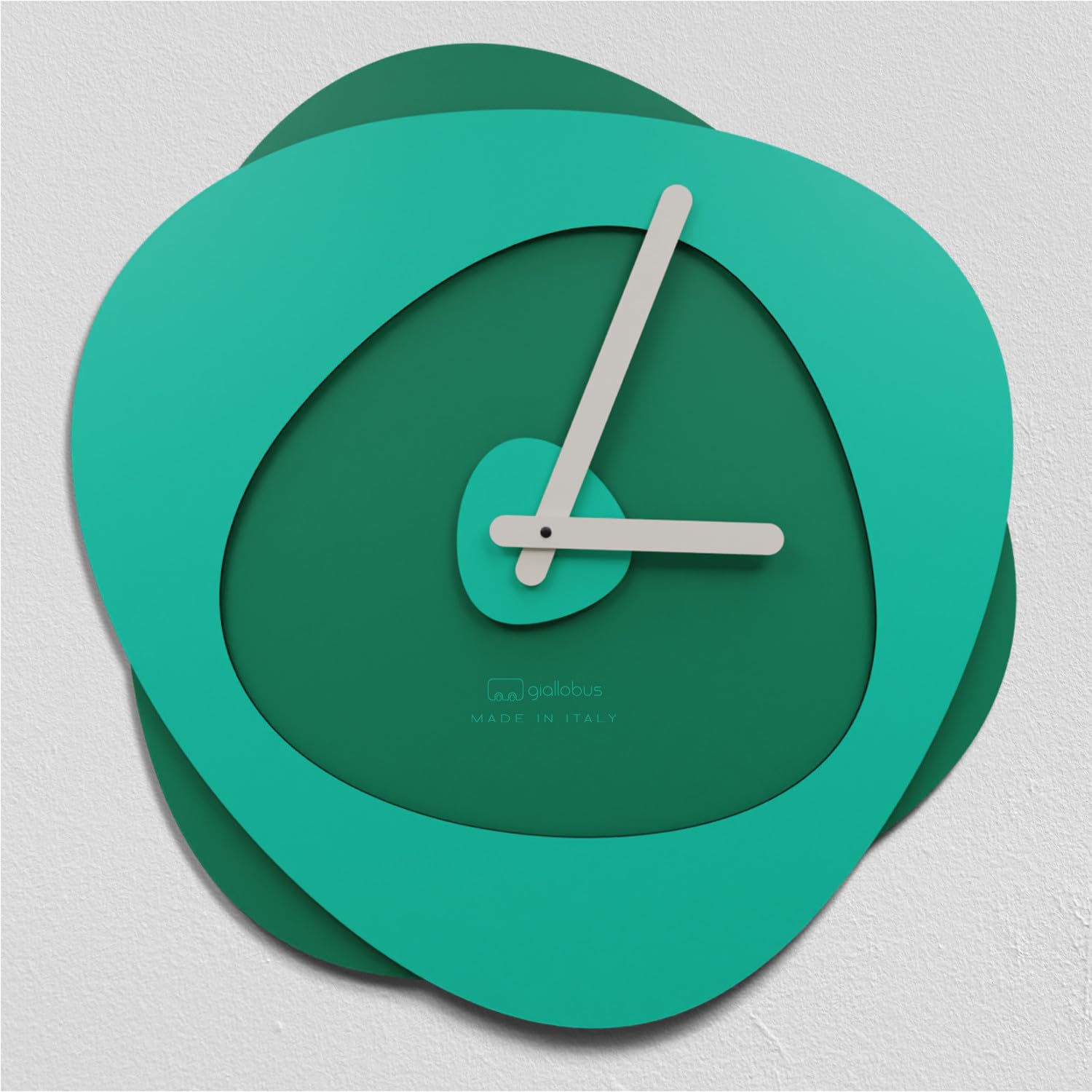 Giallobus - Zegarek premium - Zegar Bokeh - Drewno MDF - Premium 45x45cm - 05 - Emerald - Rzemieślnik Made in Italy - Cichy - Pomysł na prezent - Nowoczesny podwójny poziom