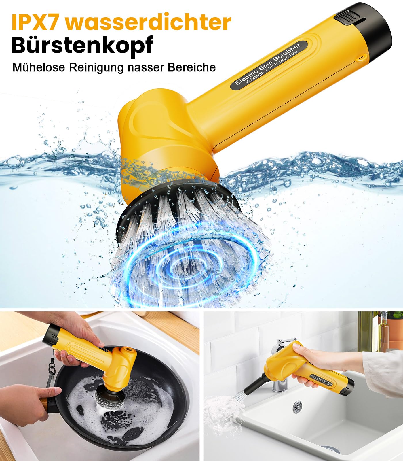 qimedo Elektrischer Reinigungsbürste, Handlich Spin schrubber mit 2 austauschbaren Akkus & 5 Bürstenköpfen, Kabellose fugenbürste Elektrisch für Küche, Spüle, Ecken, Badewanne