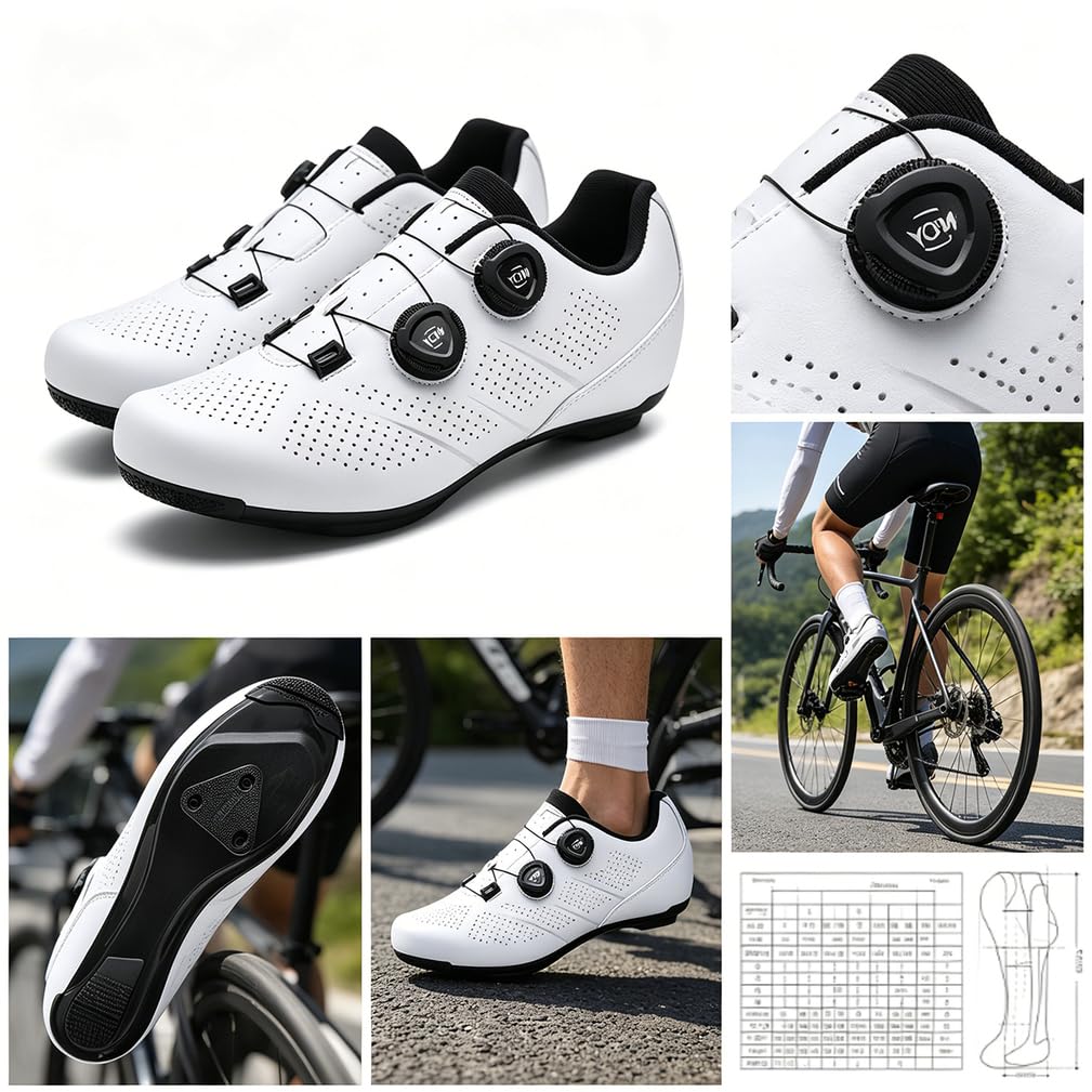 Zapatilla de Ciclismo Hombre Zapatos de Bicicleta de Carretera Transpirables Exterior Compatibles con SPD SPD-SL Delta Pedal Look
