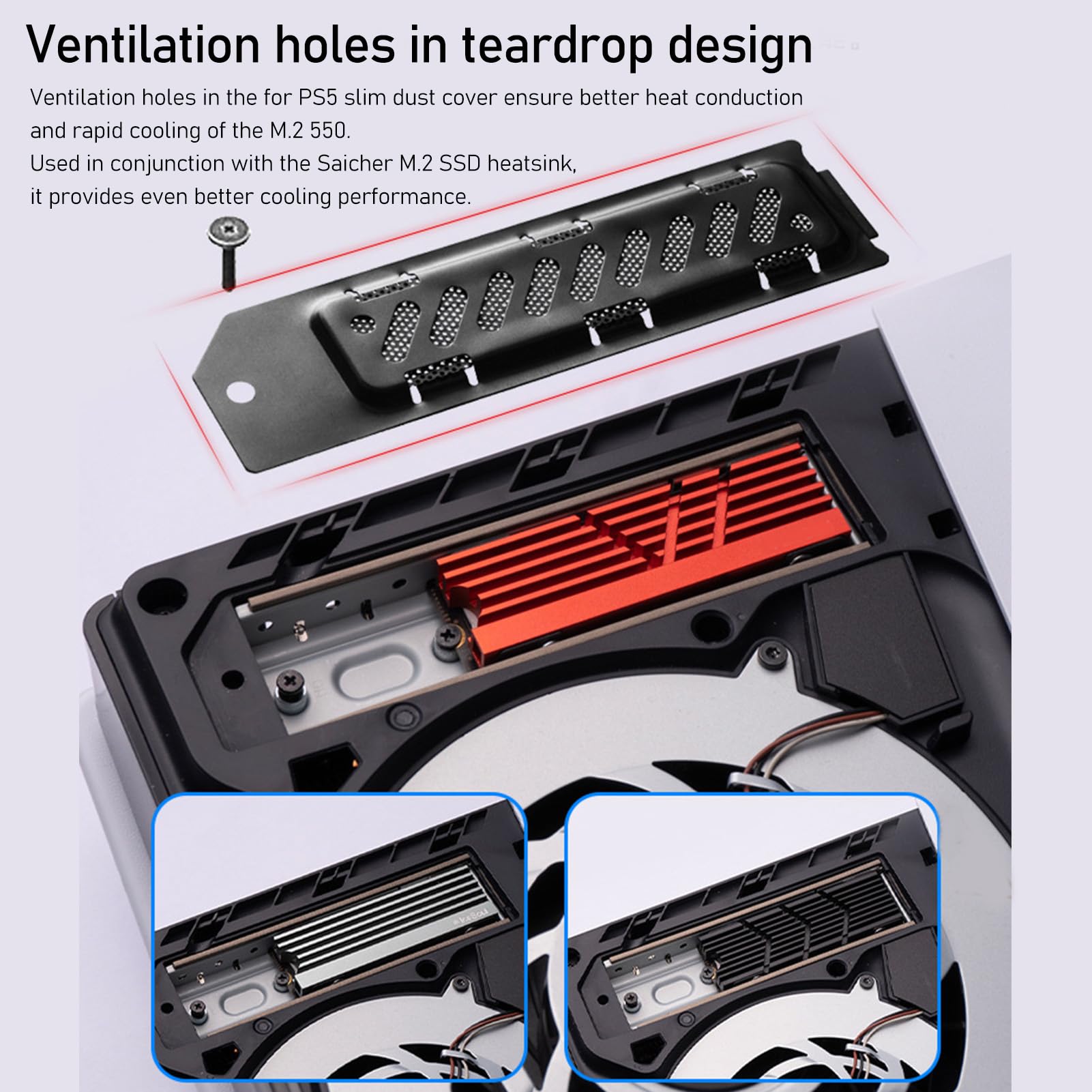 Copertura Antipolvere per Slot di Estensione SSD Slim M.2, Copertura per Dissipazione del Calore in Metallo in Lega di Alluminio con Fori di Ventilazione (BLACK)