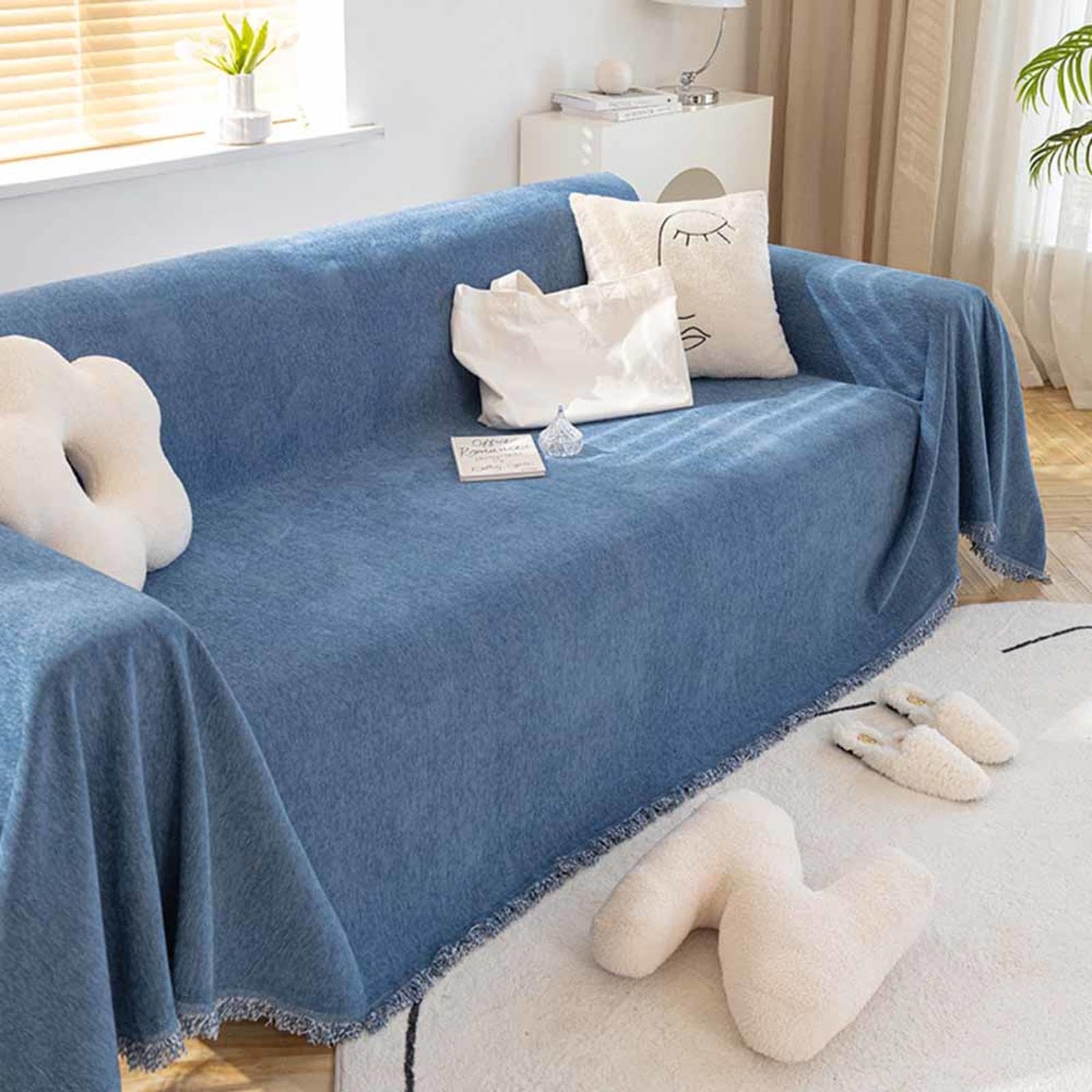 MTHGH Large Throws For Sofas & Settees - Knitted Blanket, Blue, 180x420cm