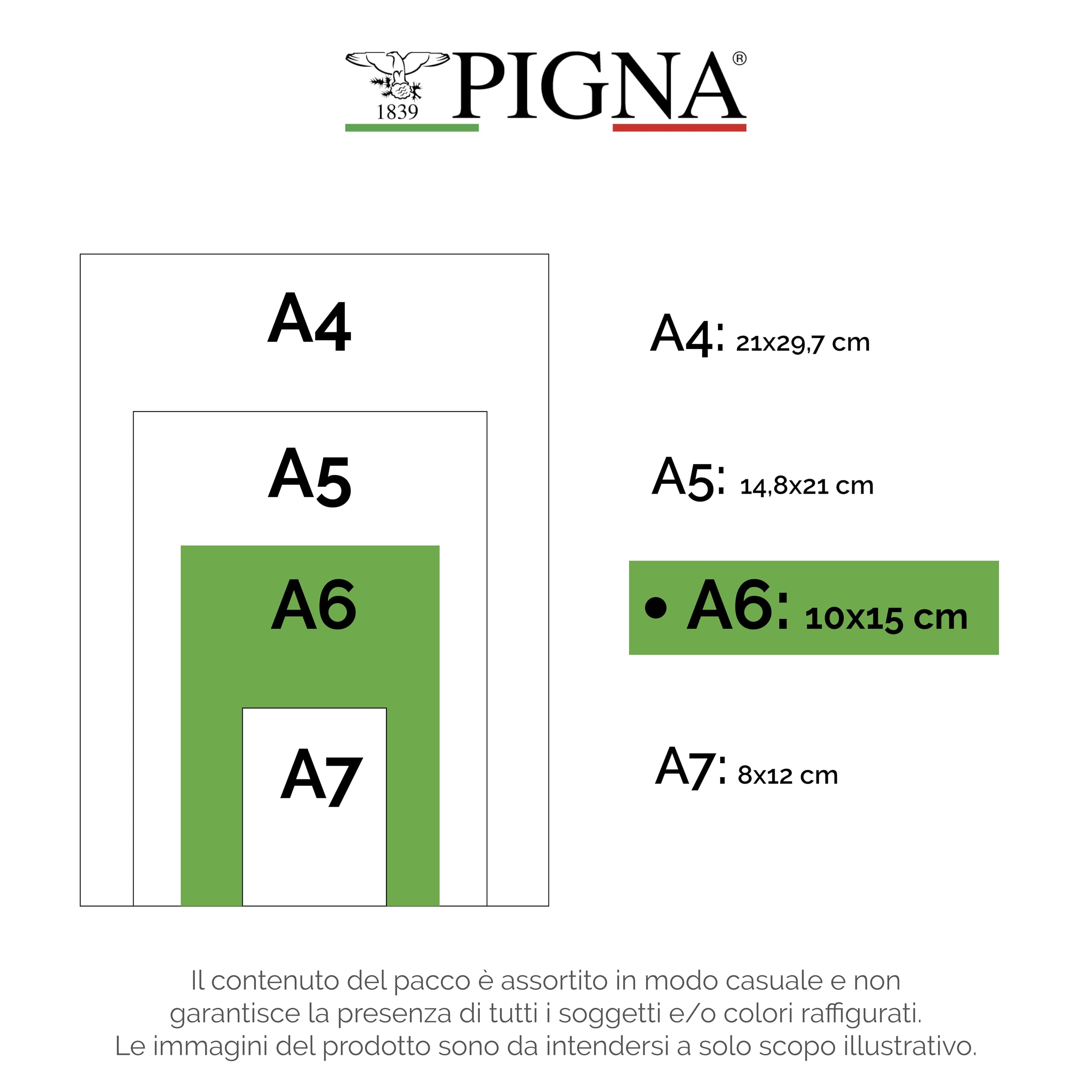Pigna, Confezione 4 Quaderno Blocco Spiralato,carta colorata, COLOUR INSIDE, A6, 50 Fogli, interno 5M, quadretto 5mm