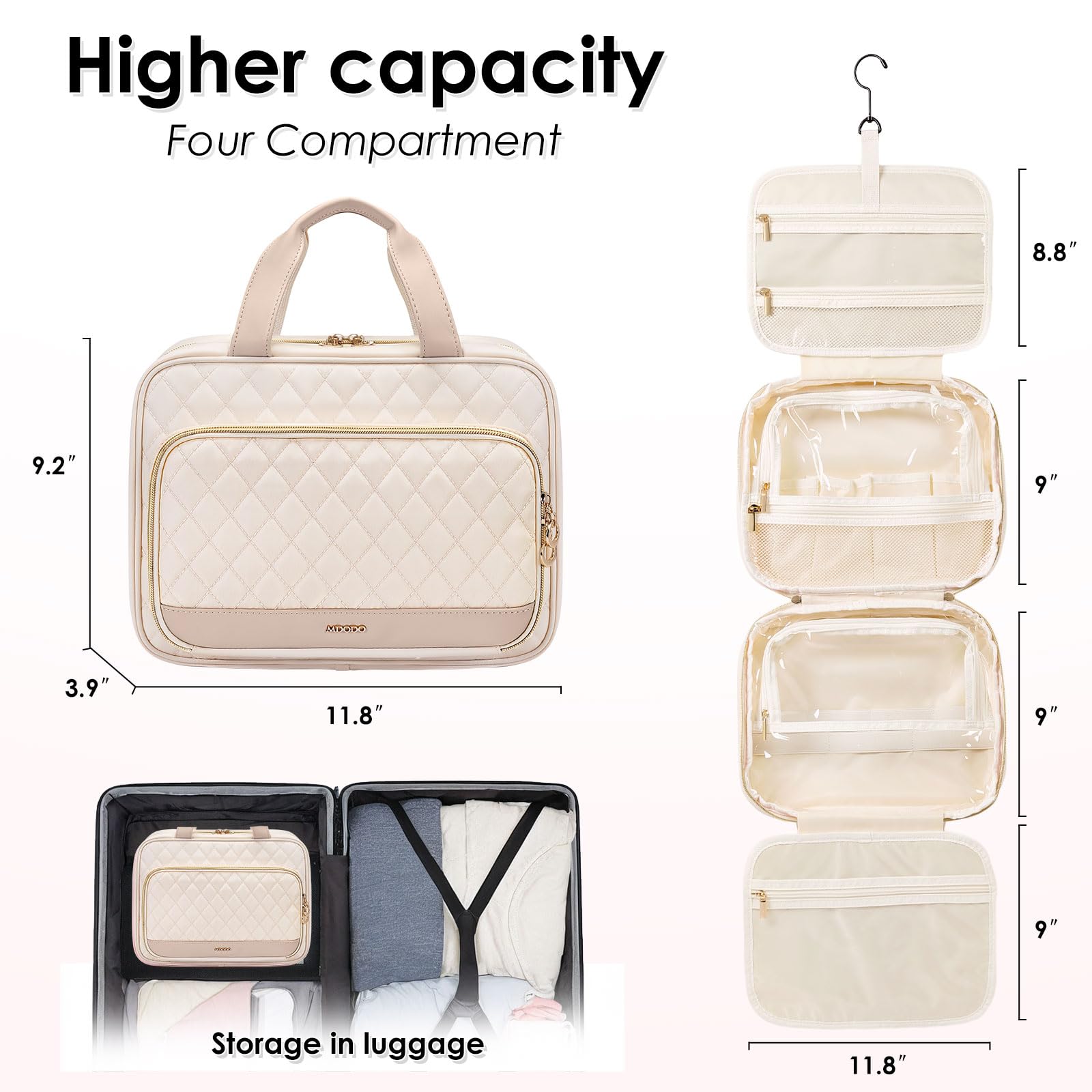 MDODO Neceser de Viaje para Maquillaje de Mujer, Organizador Colgante de Maquillaje Cosmético Bolsa de Maquillaje Negra, Beige, Estilo