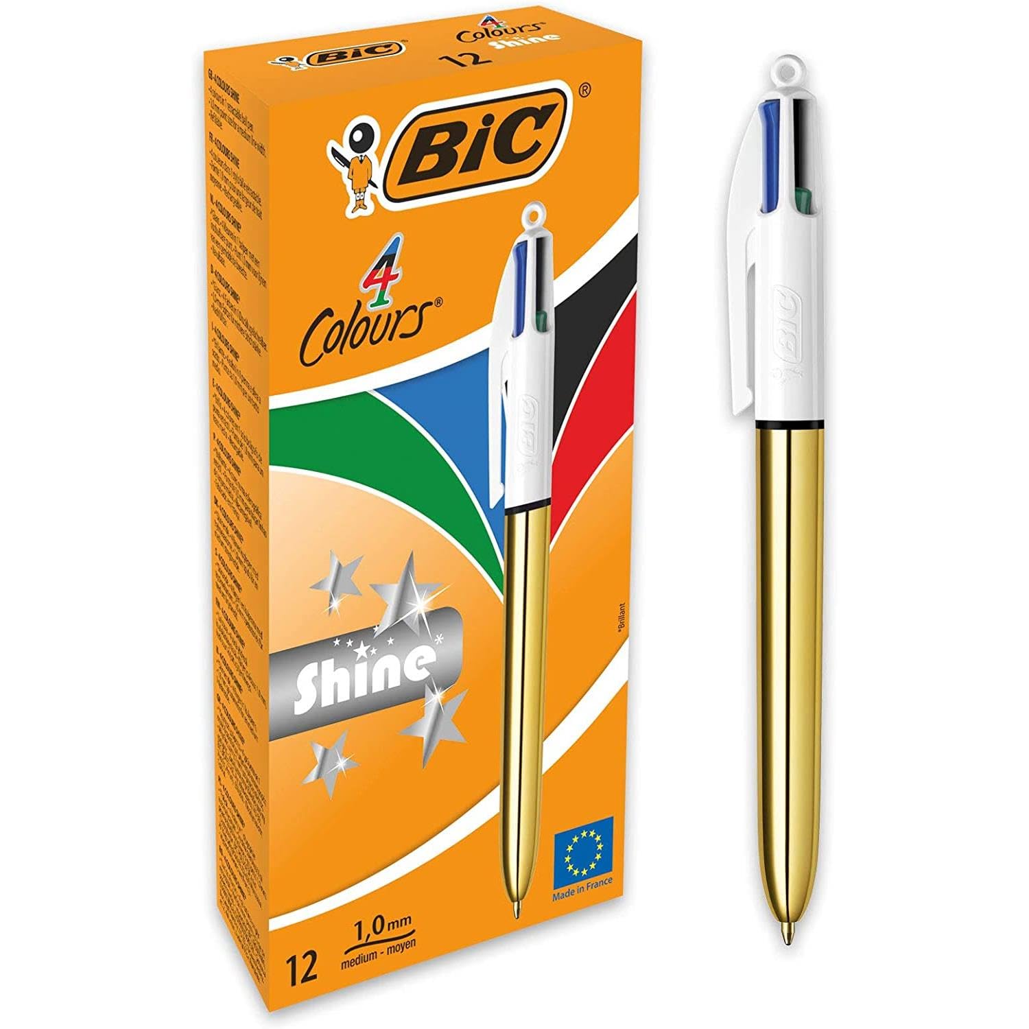 BIC Set di 12 penne a sfera retrattile 4Colours Shine Gold a punta media