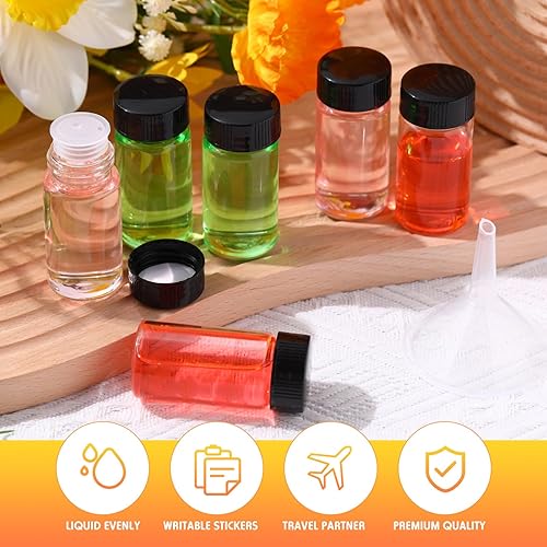 Miniatura 6 de Ziliny Paquete de 220 frascos de vidrio de 0.7 fl oz (0.7 fl oz), botellas vacías transparentes con tapa de rosca, tapones de plástico, cuñas y mini
