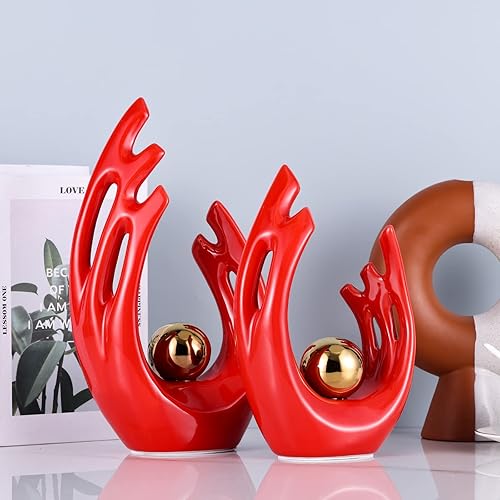 Miniatura 4 de Estatua y escultura de cerámica de arte abstracto moderno rojo y dorado, detalles de decoración para el hogar, decoración de mesa para sala de