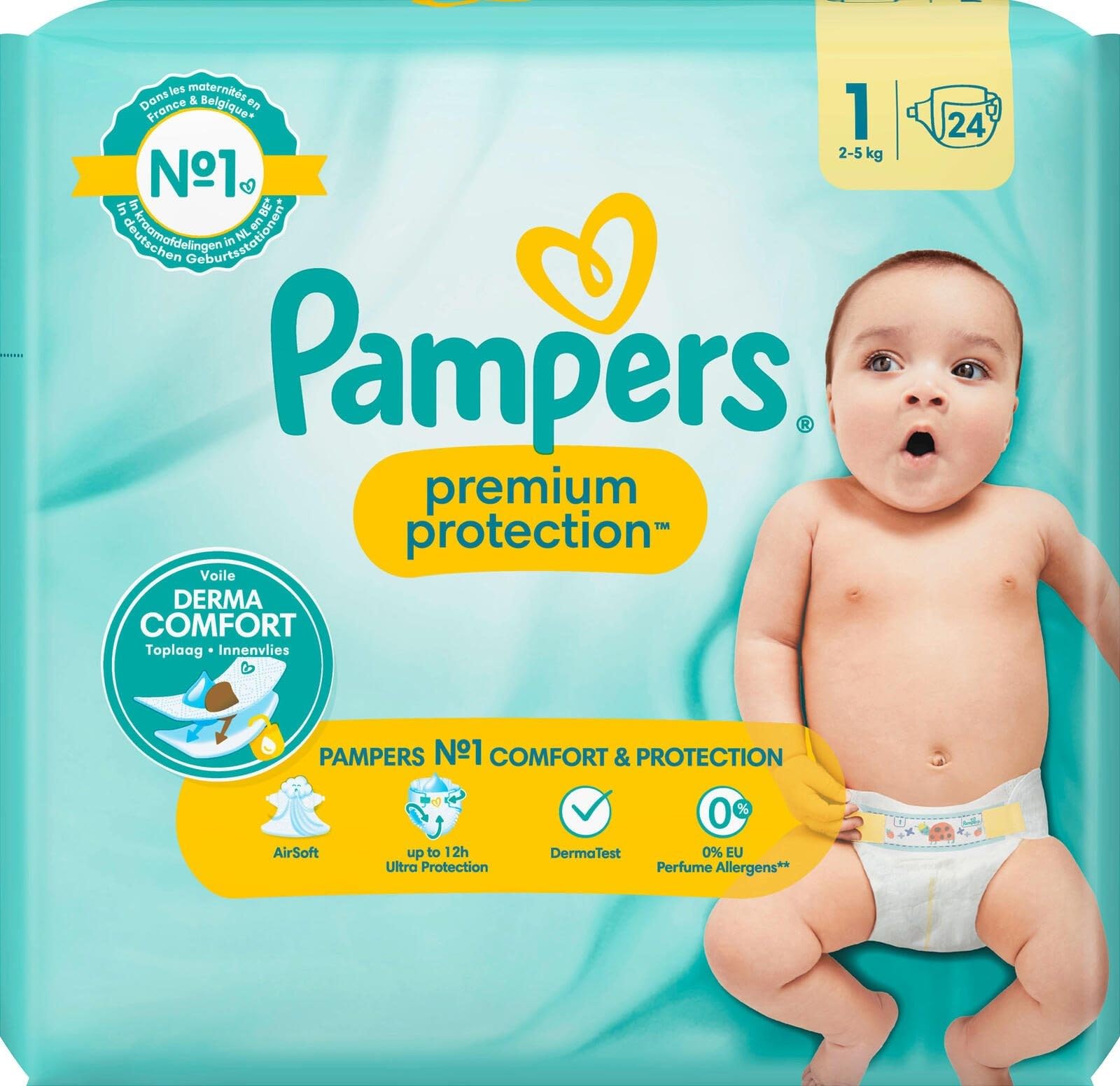Pampers Babyluiers maat 1 (2-5 kg) Premium Protection, 24 luiers
