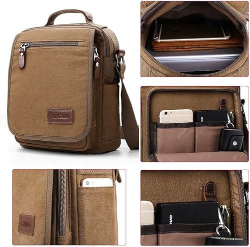 Miniatura 10 de XINCADA Bolsa de mensajero para hombre bolsa de hombro de lona bolsa de viaje bolsa cruzada para trabajo negocios Carbón negro