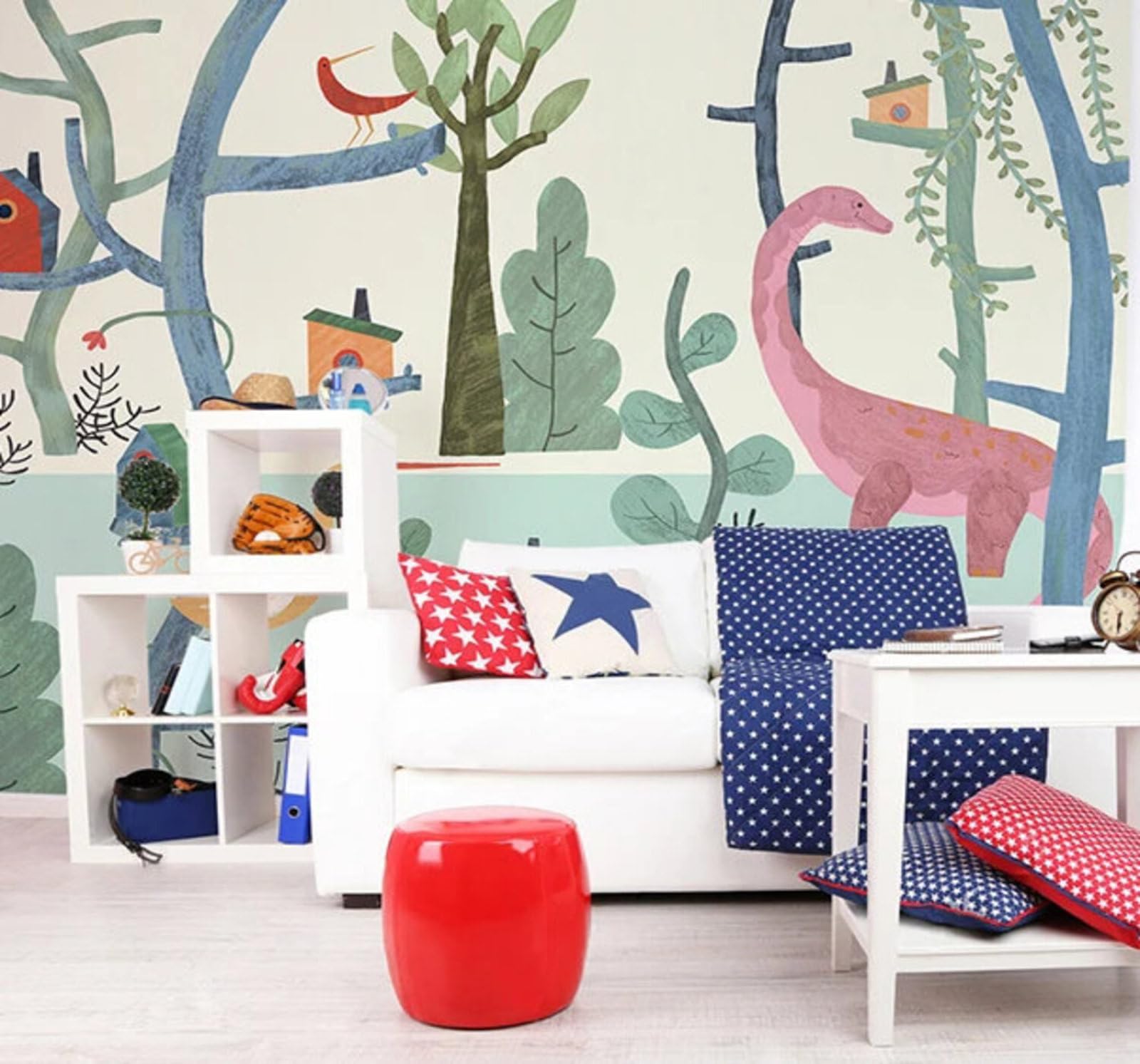Tzxztt Cartoon Dinosaur Fresh Aesthetic Forest Modern 3D Wallpaper Premium Textured Silk Neutral Tones Material Ideal for Living Room Bedroom-400cm×280cm
