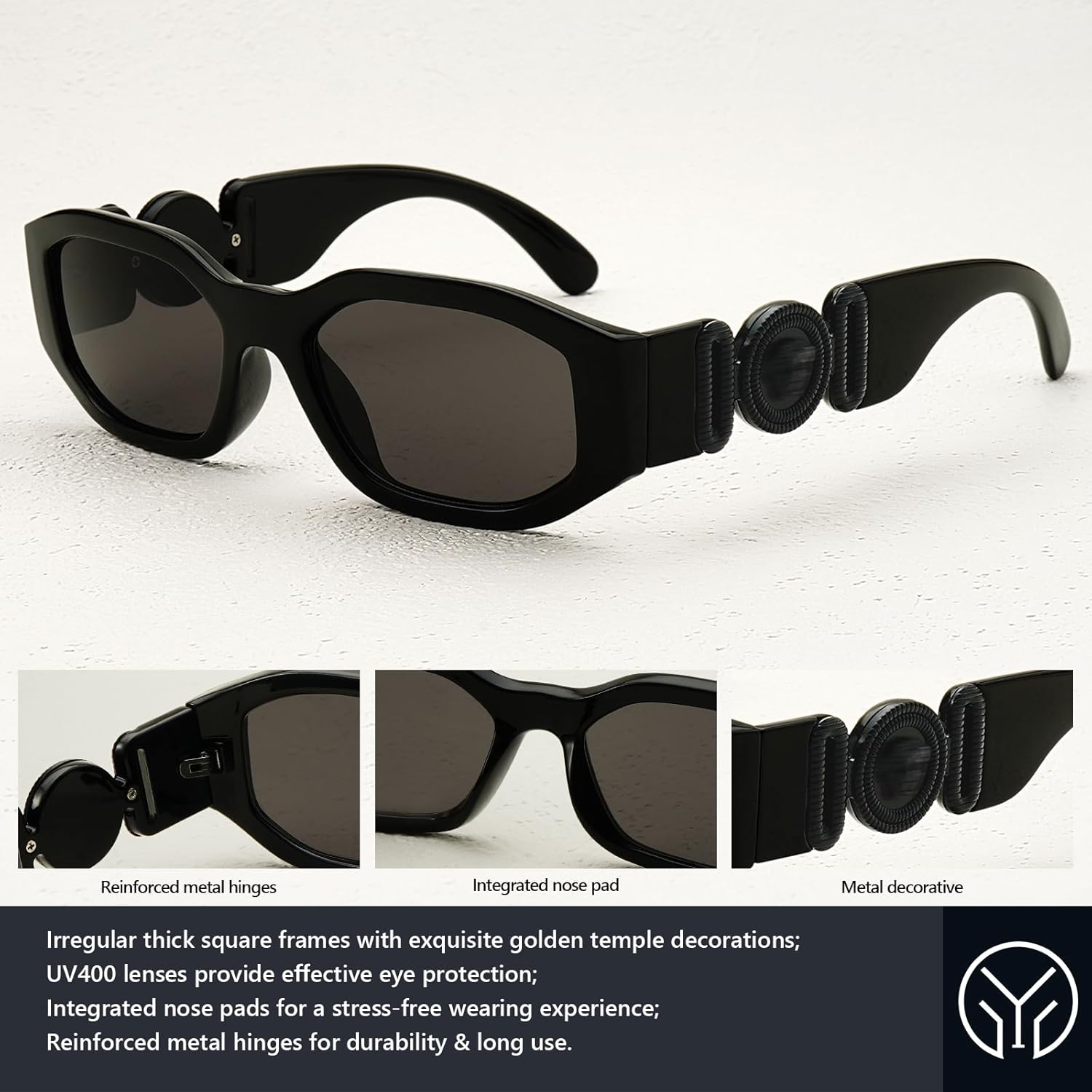 Retro Rectangle Sunglasses for Women Men Trendy Thick Square Sun Glasses 90s Vintage Black Shades - Image 5