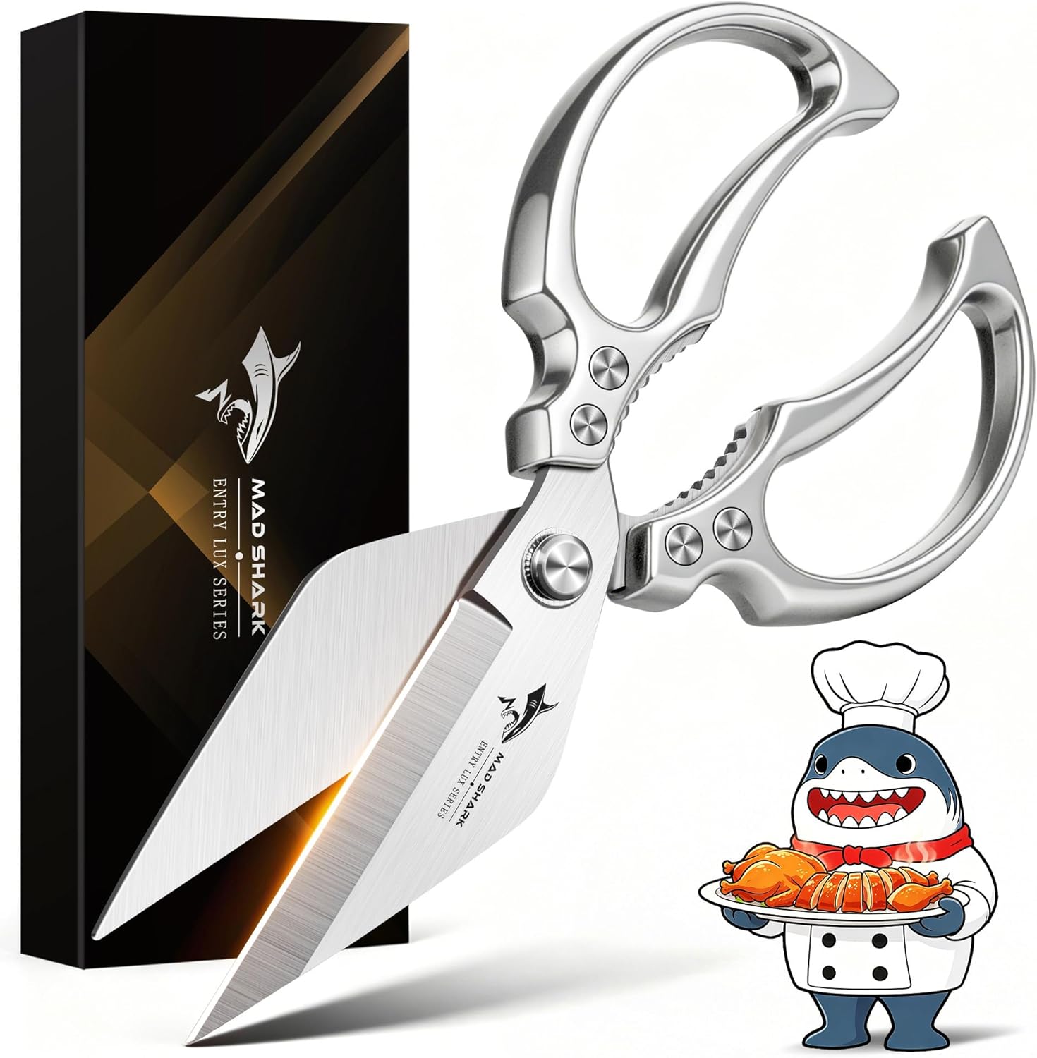 MAD SHARK Heavy Duty Kitchen Shears, Dishwasher Safe All Purpose Kitchen Scissors, Premium Sharp Poultry Shears for Turkey, Meat, Seafood, Vegetables, Stainless Steel Blades, Gifts for Men Women