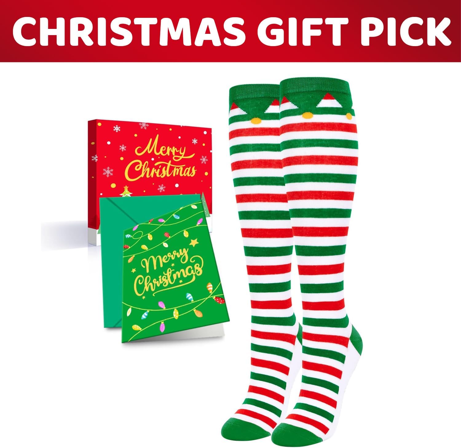 Happypop Christmas Socks for Kids - Elf Reindeer Gingerbread Xmas Gift with Greeting Card - Image 4