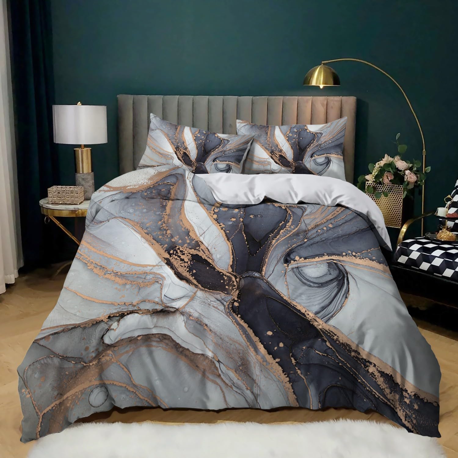 Housse de couette 200x200 marbre pour un lit double sans pli et facile à laver