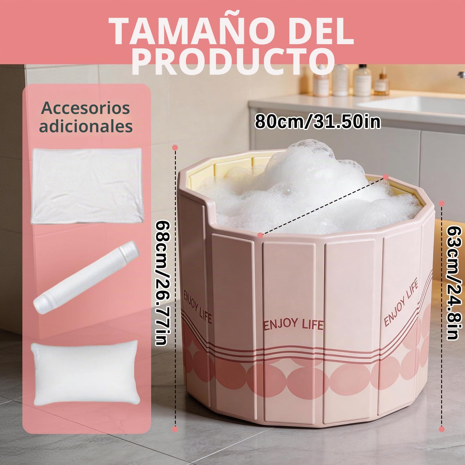 Bañera Plegable para Adultos, 80x70 cm (An x Al) Bañera Portátil con Respaldo Ergonómico en C Cubeta de Hielo para Recuperación Deportiva y Baños Calientes para Duchas Pequeñas Exterior y Spa en Casa