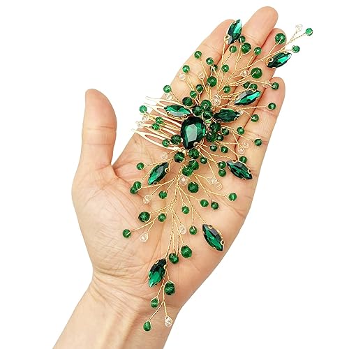 Miniatura 6 de Bride Wedding - Peine de cabello de novia de cristal verde accesorios para mujeres y niñas fotografía de fiesta verde