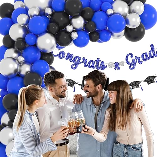 Miniatura 8 de Kit de arco de guirnalda de globos color negro, azul y plateado, globos plateados para niños, bebés, cumpleaños, videocámaras, cumpleaños,