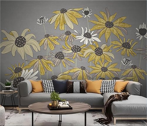 Papel tapiz de pared de girasol, papel tapiz autoadhesivo retro 3D gris autoadhesivo, adhesivo extraíble grande para fotos, decoración de fondo de