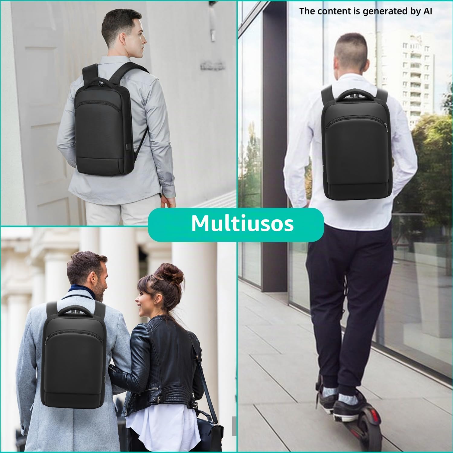 Mochila Ordenador Portatil 15.6 Pulgadas Mochila Hombre Trabajo Impermeable Antirrobo con Puerto de Carga USB para Oficina Universidad Escuela Viajes Negocios-Negro