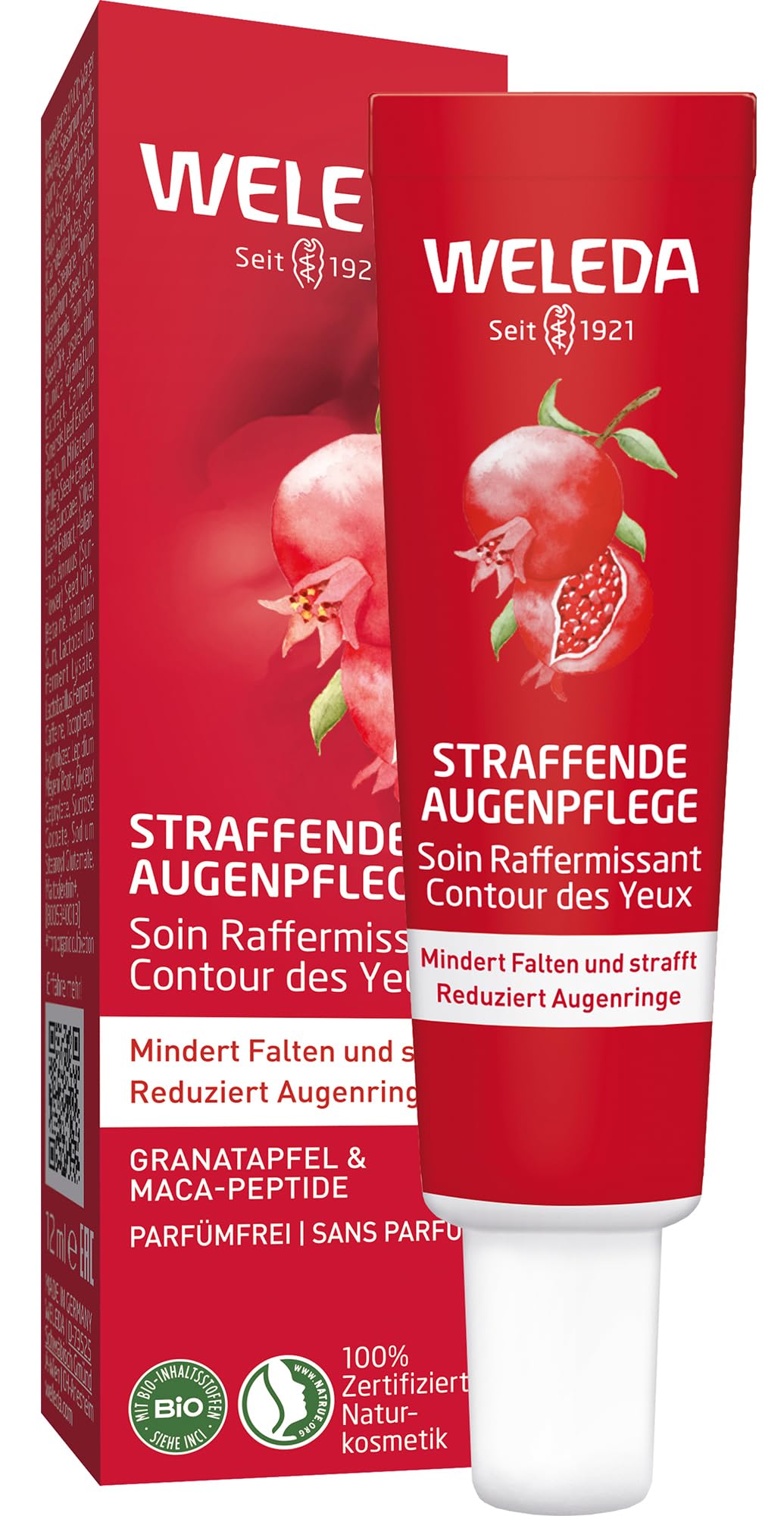 WELEDA Bio Straffende Augenpflege - Naturkosmetik Natural Anti Aging Augencreme mit Granatapfelsamenöl & Maca-Peptiden. Augenpflege mindert Falten & Augenringe. Strafft die Haut um die Augen (1x12ml)