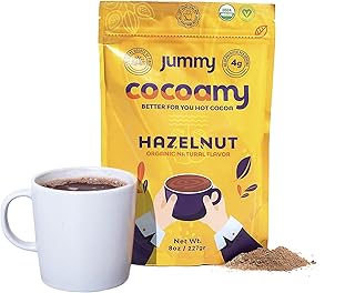 Jummy Cocoamy Organic Hot Chocolate Mix | 8 oz Vegan Hot Chocolate Mix | Kosher, Soy-Free and Gluten Free Hot Cocoa Mix | All Natural Prebiotic Chocolate Drink Mix (Hazelnut)