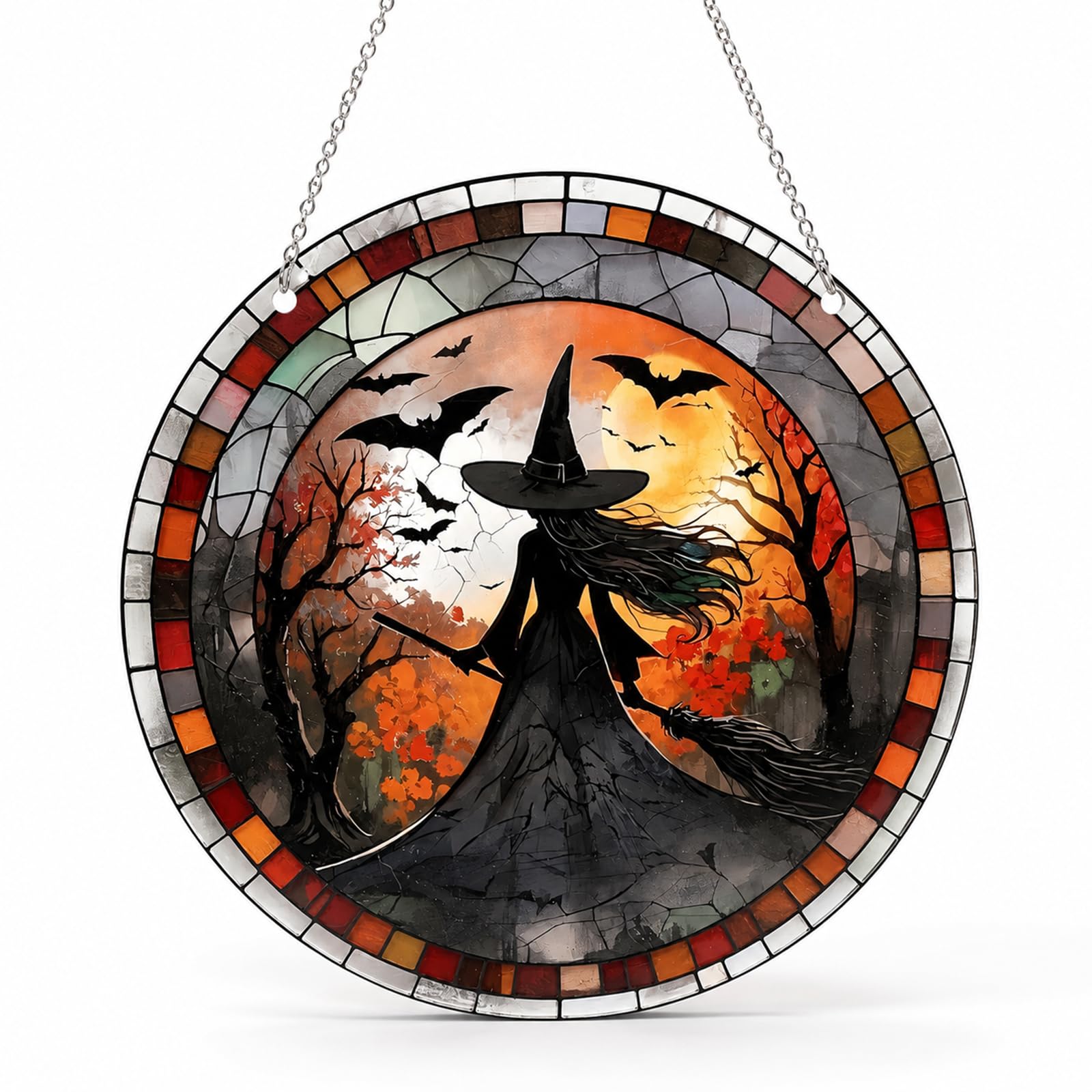 Borealyn Witch Sun Catchers for Windows, Gothic Acrylic Suncatcher Hanging Garden Ornaments Outdoor Halloween Decor Gift 20x20cm