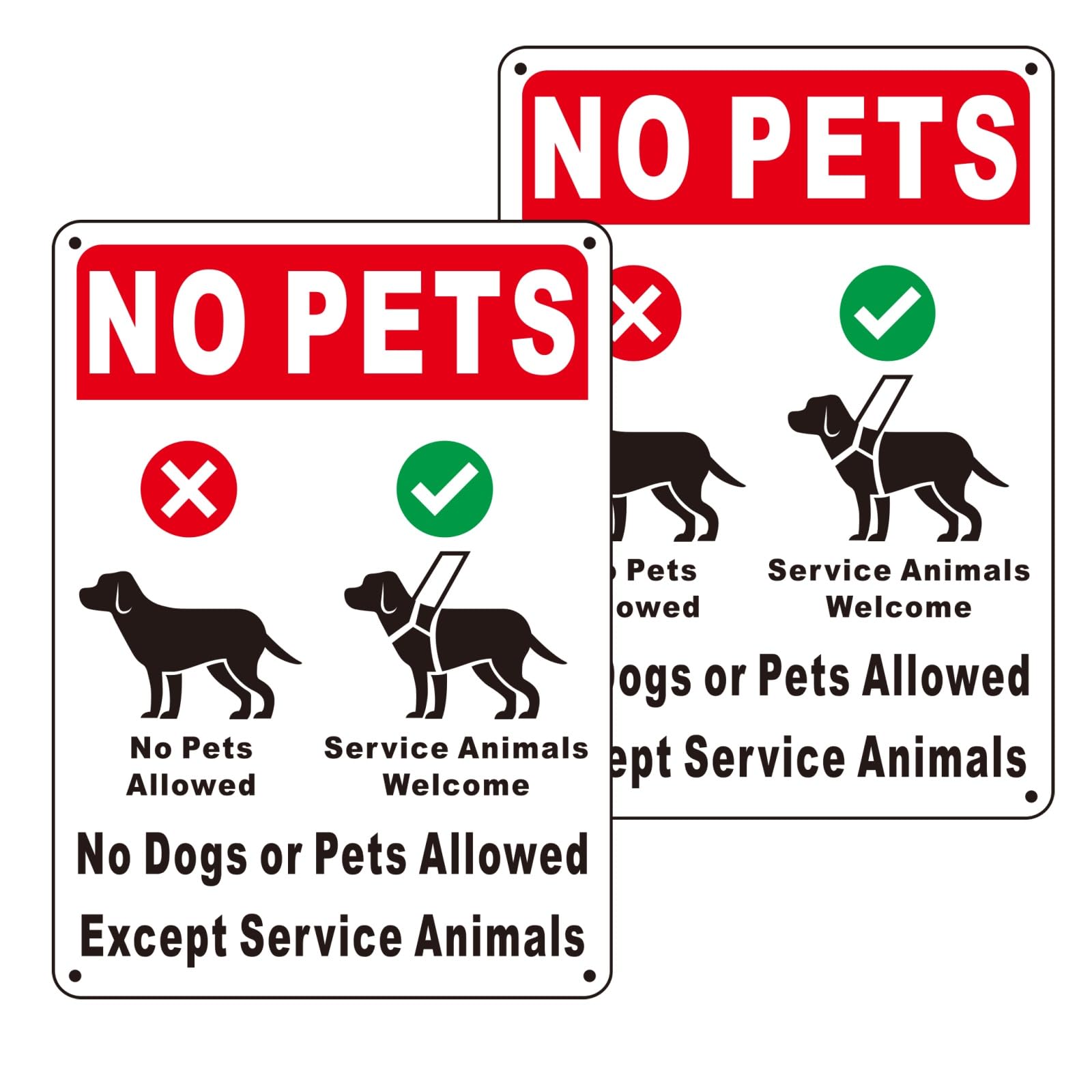 (2 Pack) No Pets Allowed Sign, No Dog Signs - 12"x 8" Inch Aluminum No Pet Signage, Waterproof for Outdoor Use - Easy to Install with Pre-Drilled Holes for Restaurant, Apartment and Business (Red)