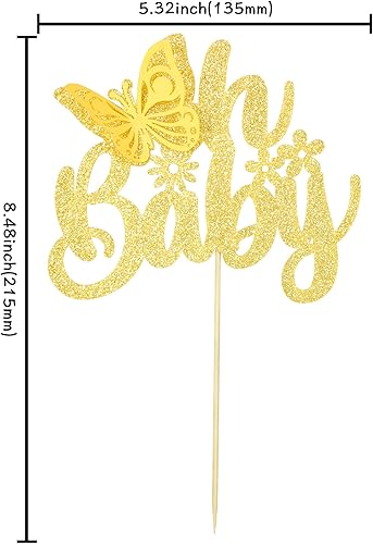 Miniatura 2 de Gyufise 1 pieza de decoración de pastel de mariposa Oh Baby con purpurina dorada para baby shower, decoración de pastel de mariposa para revelación