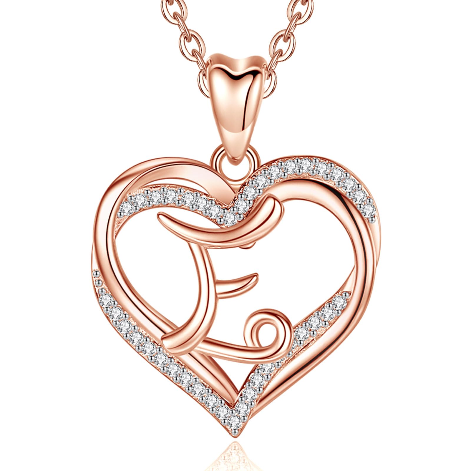 INFUSEUHeart Pendant Necklace Letter A-Z Alphabet Capital Jewelry Double Heart Initial Necklaces Cubic Zirconia CZ for Women Romantic Gifts, 20 Inch Chain