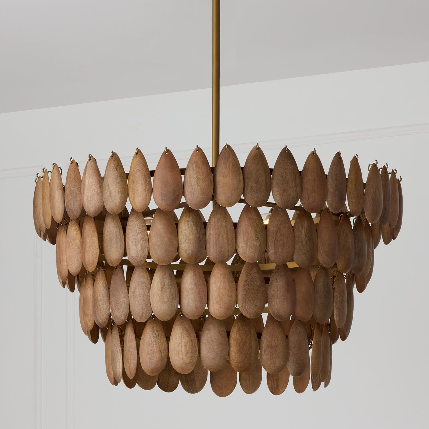 Capital Lighting 354442LW Ravi Artisan Handcrafted Mango Wood Pendant Ceiling Light, 4-Light 240 Total Watts, 17" H x 29" W, Light Wood and Patinaed Brass
