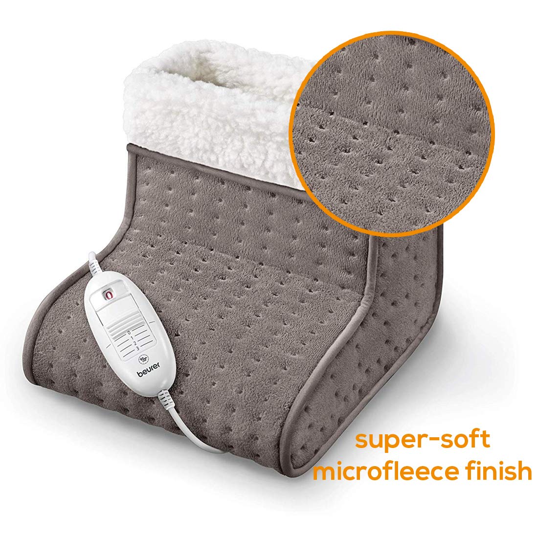 Beurer FW20UK Cosy Fußwärmer - Taupe | Elektrischer Fußwärmer für kalte Füße | 3 Temperaturstufen | Kuscheliges Teddyfleece-Futter | weich und atmungsaktiv | geeignet bis Schuhgröße 47 | waschbares
