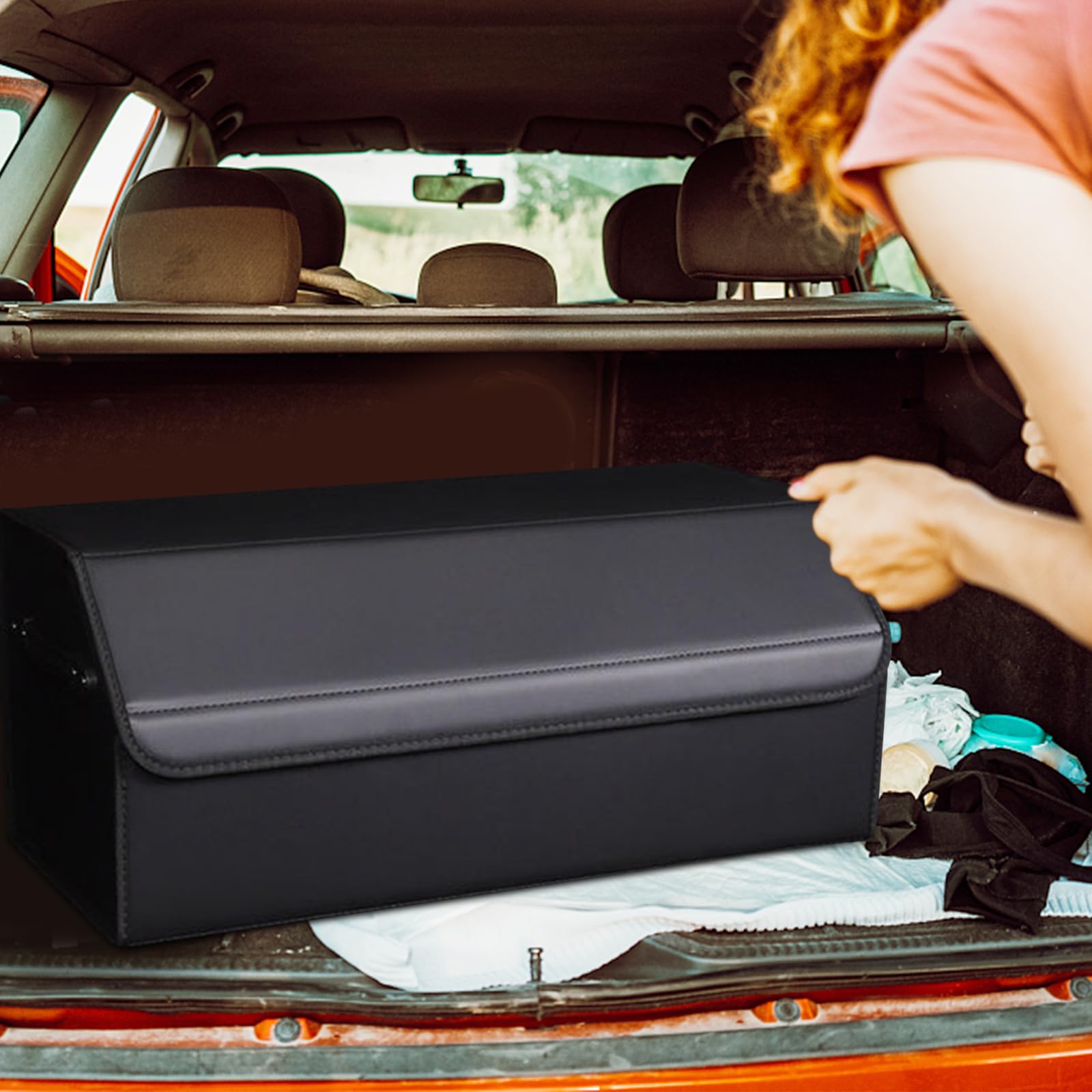 Ergocar Organizador de Maletero, Doble Capa Plegable para Almacenamiento, Cuero de PU Con Tapa, Impermeable y Duradero para Coches y SUV