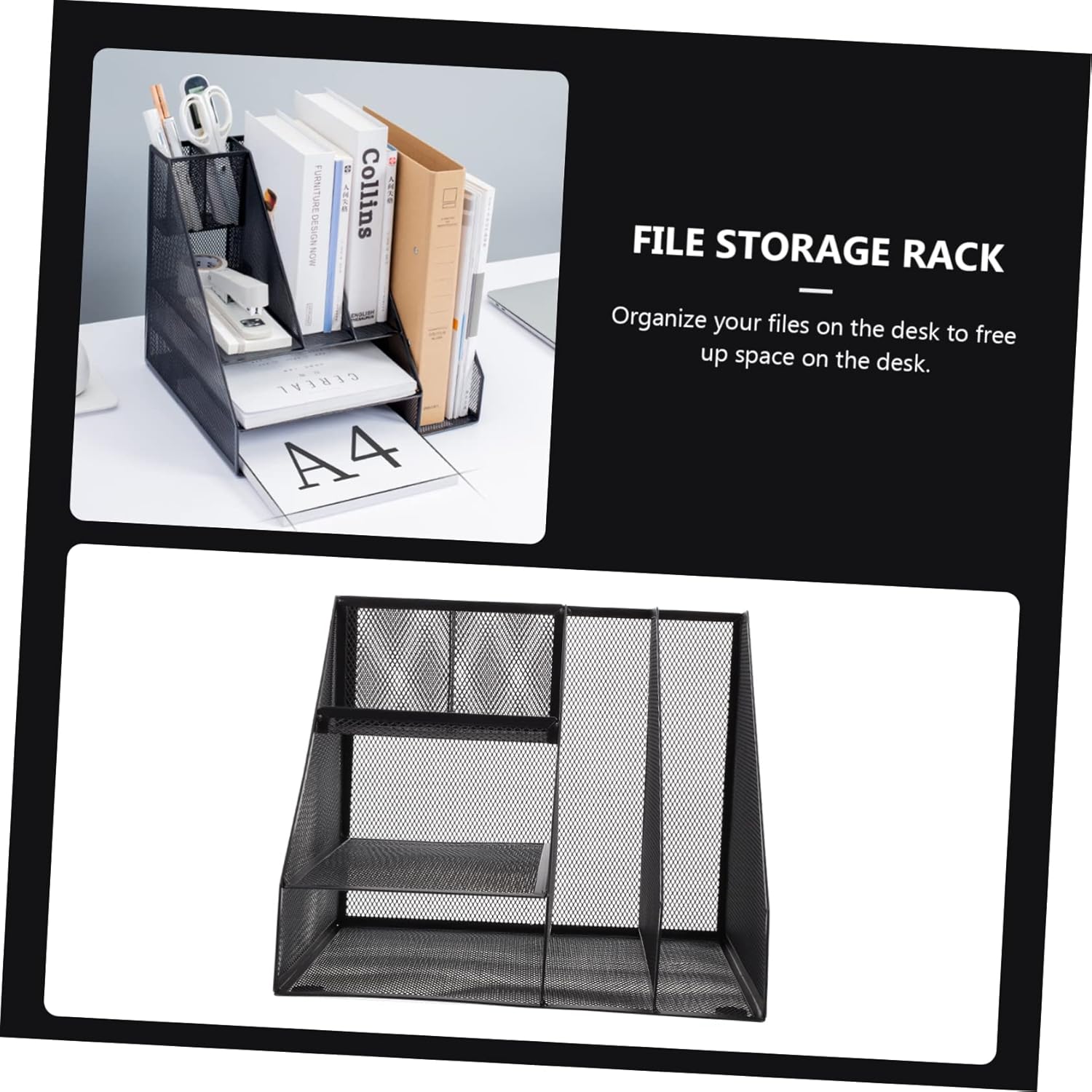 TEHAUX Desk Trays Stackable Iron Document Storage Desktop File Rack Office Organizer