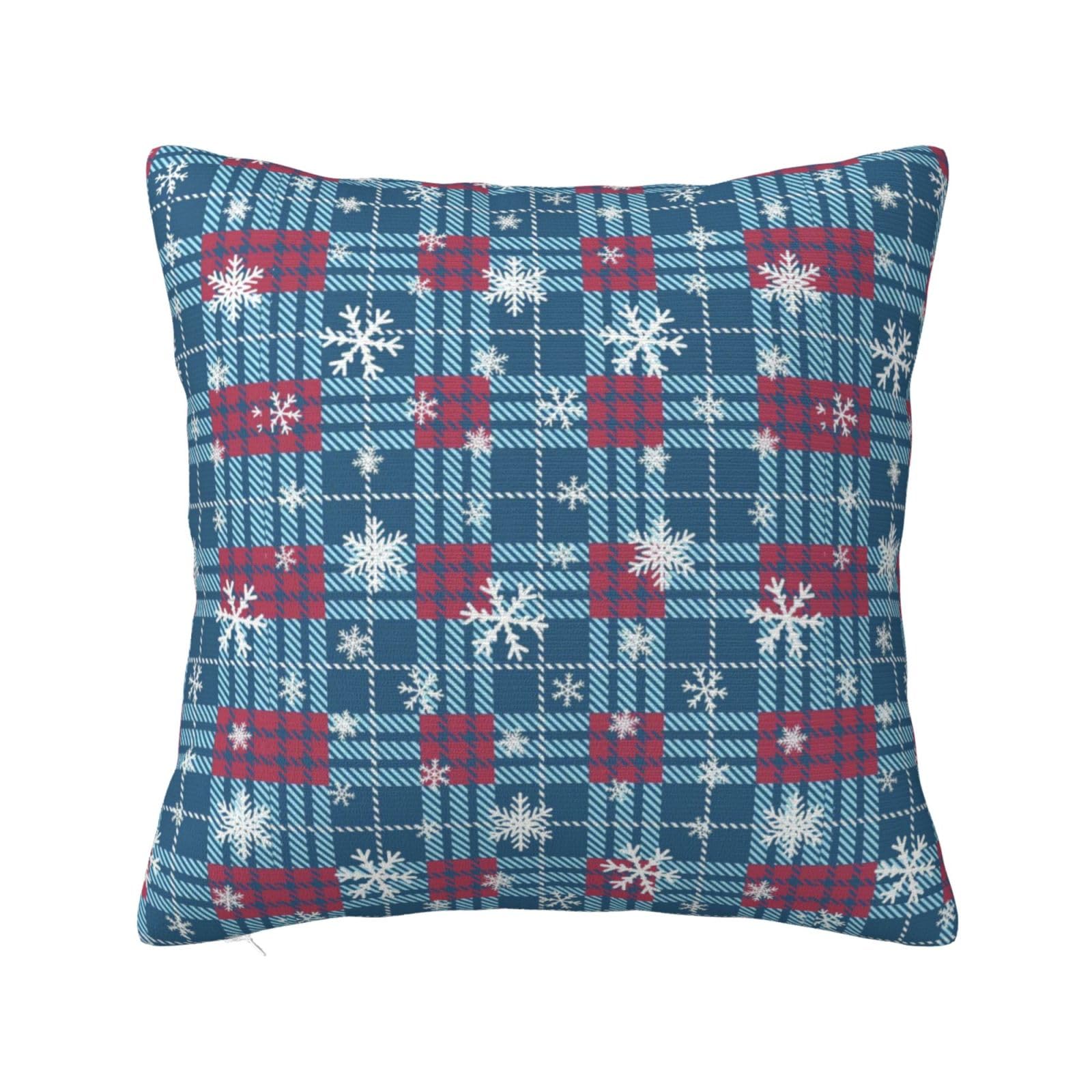 Plaid Pattern with Snowflakes Pillowcase 22"x22"