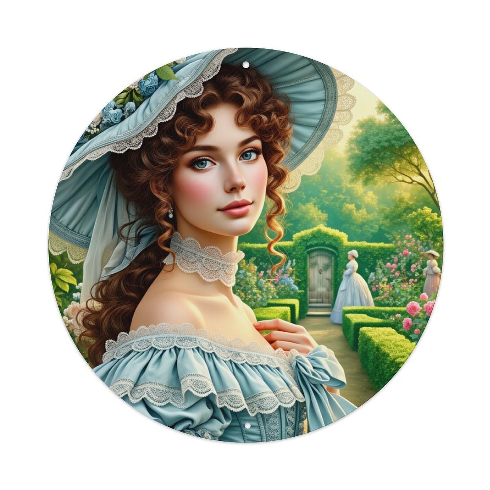 Romantic Garden Lady Portrait Round Tin Sign Retro Metal Sign for Cafe Bar Pub Home Game Room Gym Club Wall Decoration Vintage Metal Poster 8x8 Inch