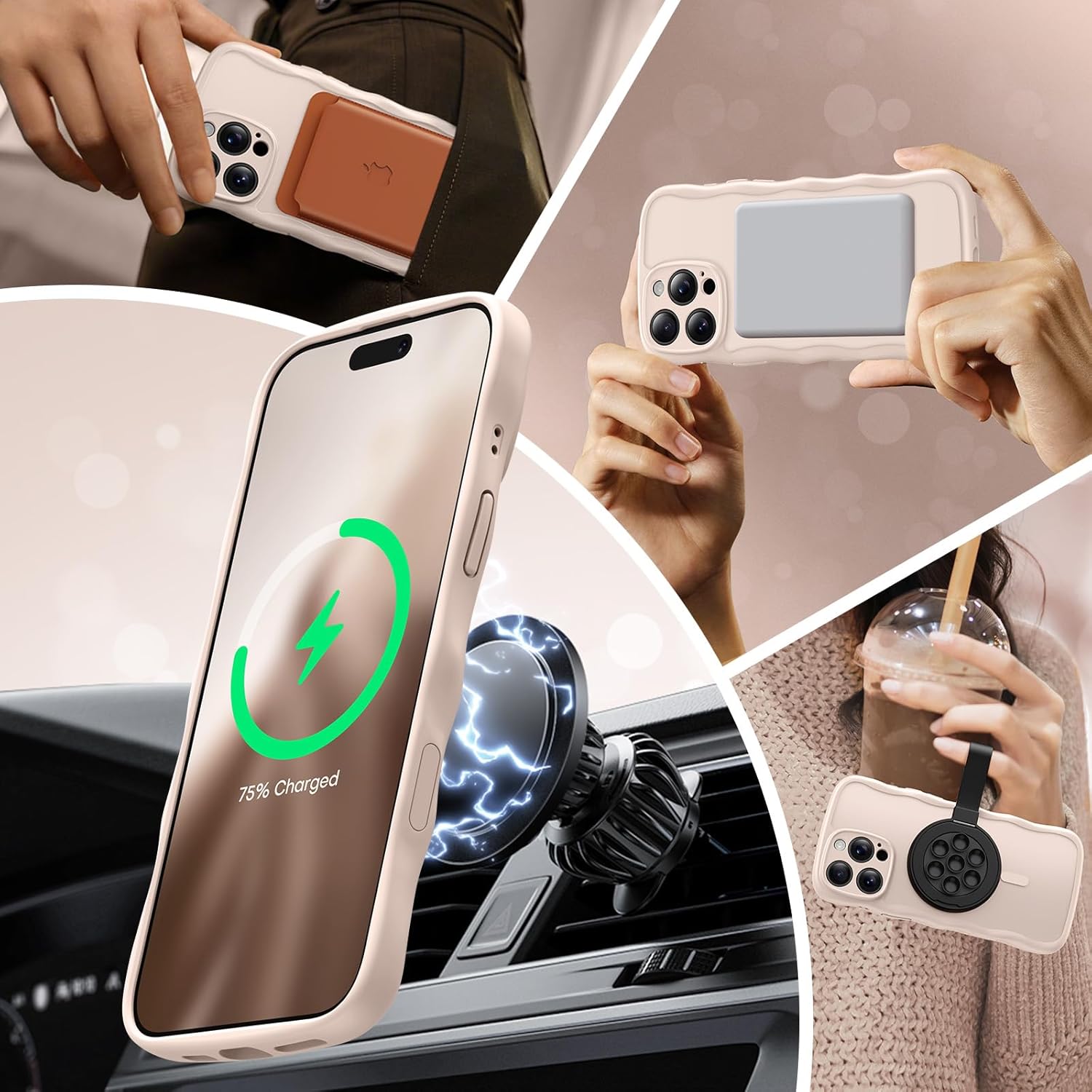 TAURI Magnetic for iPhone 16 Pro Case, Cute Wavy Design [Full Camera Protection] [Compatible with Magsafe] Anti-Slip Translucent Matte Case for iPhone 16 Pro for Women Girls, Desert - Image 6