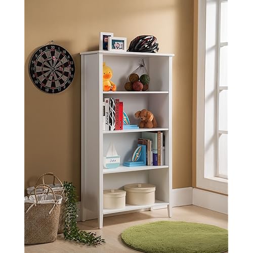 Kings Brand Furniture Wood 4-Shelf Bookcase, White