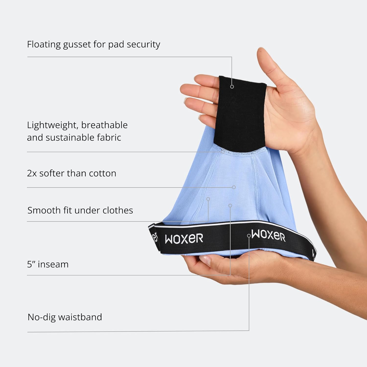 Woxer Baller Pad Liner – Period Boxers for Women with Built-in Pad Liner with Organic Cotton Gusset for Secure Pad Attachment - Image 4