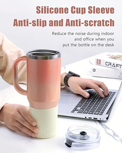 Miniatura 3 de Gpeng Vaso de 40 onzas con asa, botellas de agua con tapa con popote y funda antideslizante, apto para taza de viaje de acero inoxidable aislado,