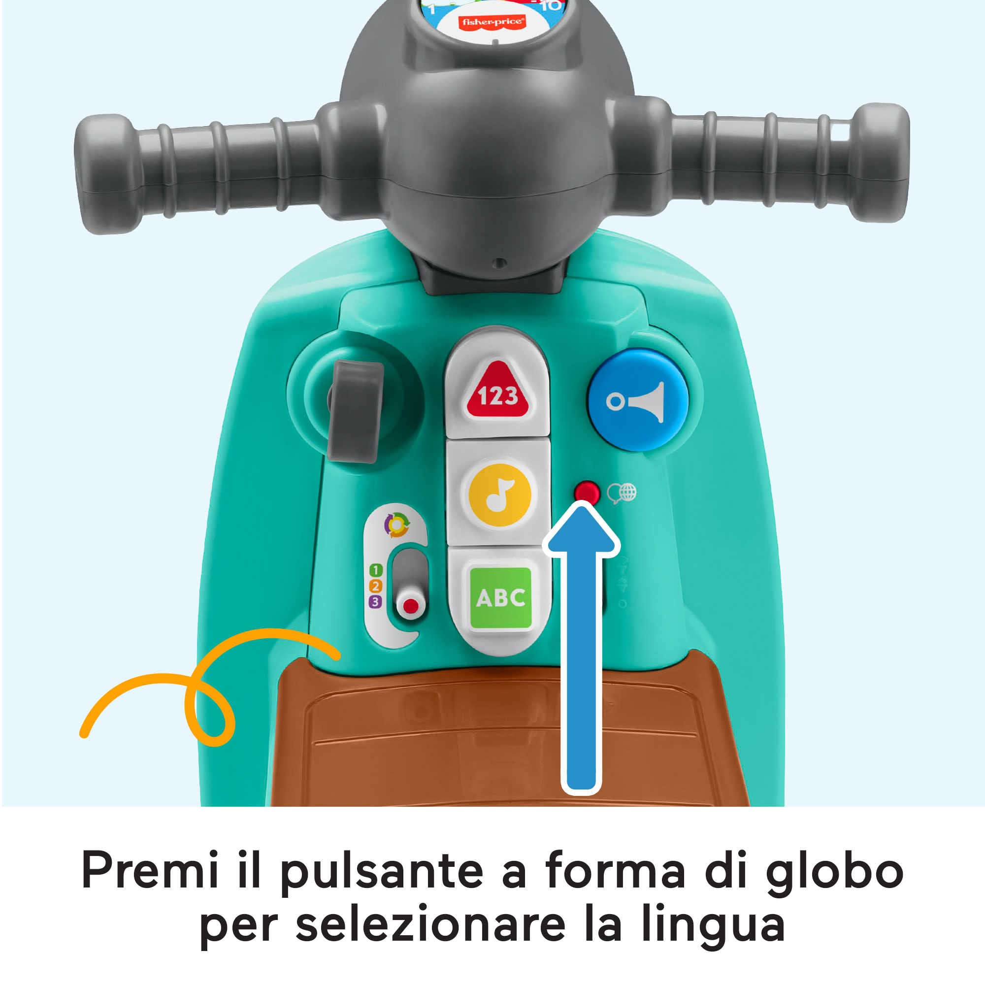 Fisher-Price - Ridi & Impara Smart Stages, Scooter Giocattolo cavalcabile per i Primi Passi, contenuti didattici per Gioco di finzione, Versione multilingue, Giocattolo per Bambini 12+ Mesi, HMV76