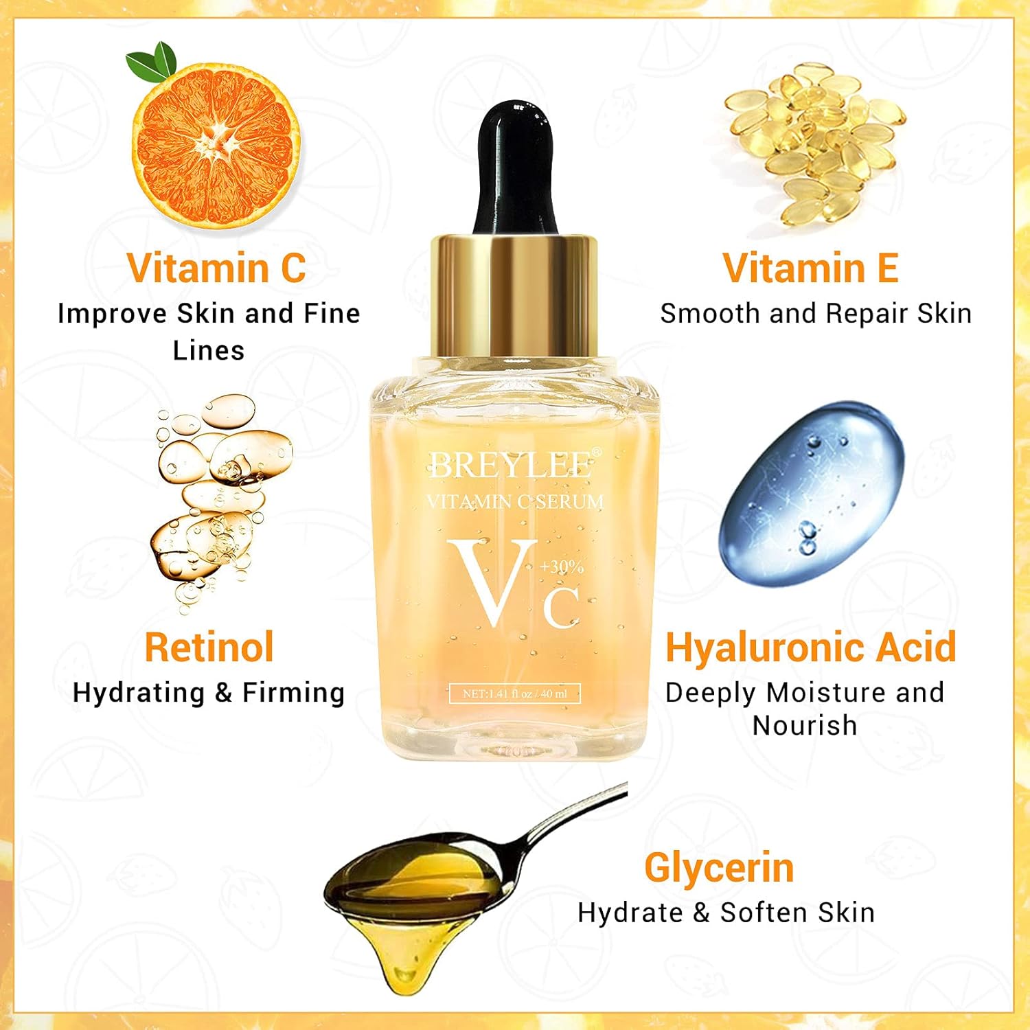 Vitamin C Serum for Face, BREYLEE Moisturizing Serum Face Serum with 30% Vitamin C, Hydrating Serum for Skin Care, Vitamin C Facial Serum with Hyaluronic Acid & Vitamin E, 1.41fl oz : Beauty & Personal Care