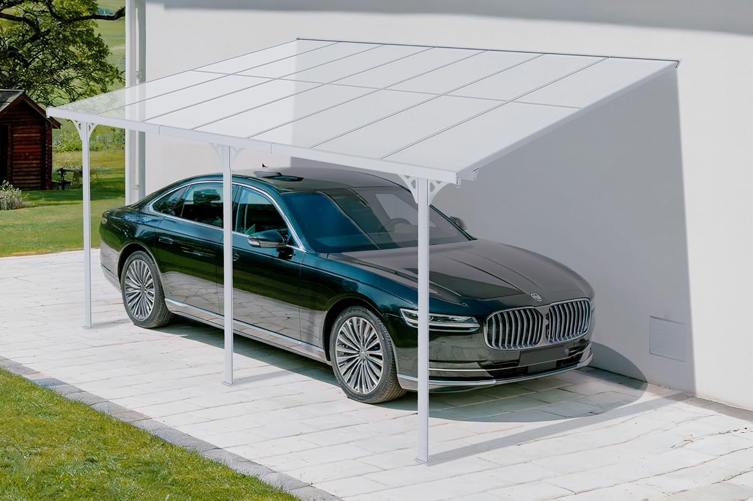 CAZEBOO KLEO carport aluminium adossé toit polycarbonate blanc 4,35 x 3 m