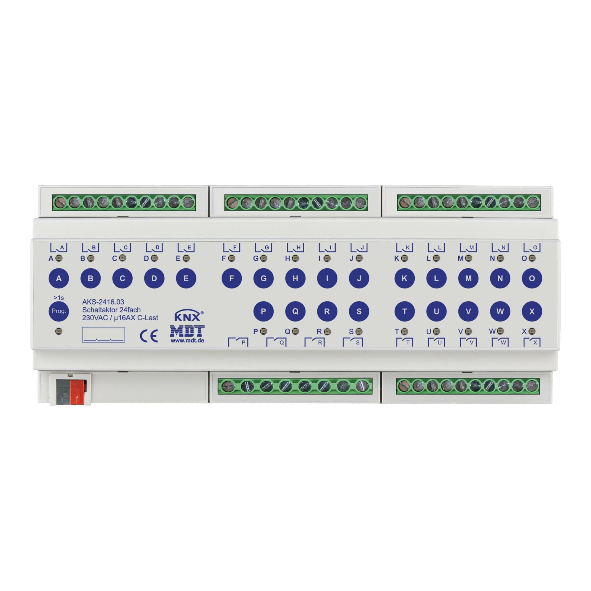 EIB, KNX, actionneur de commutation 24 fois, 12SU MDRC, 16A, 230VAC, charge C, standard, 140µF AK.