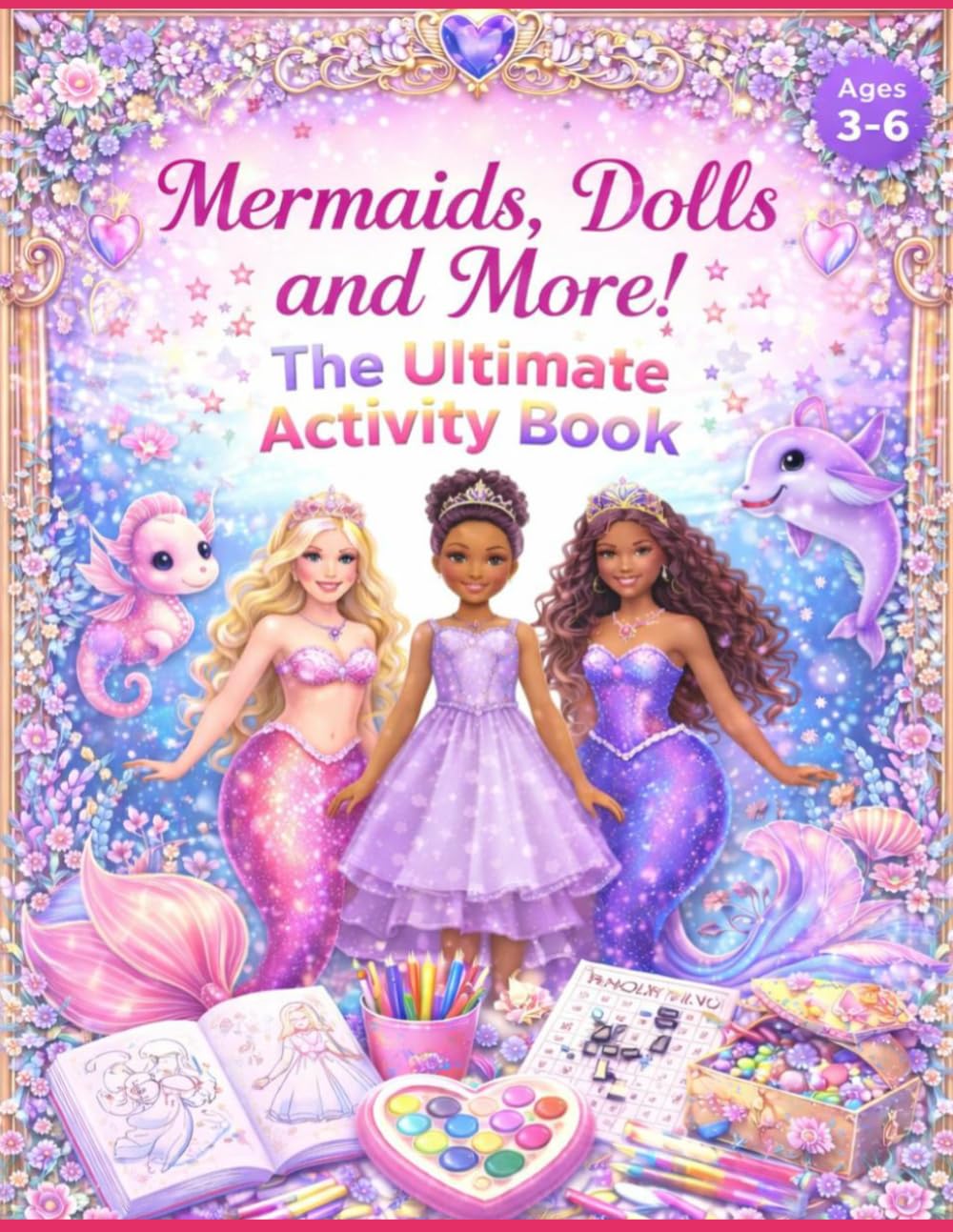 Mermaids & Dolls Activity book fun, Coloring & Games for ages 3-6