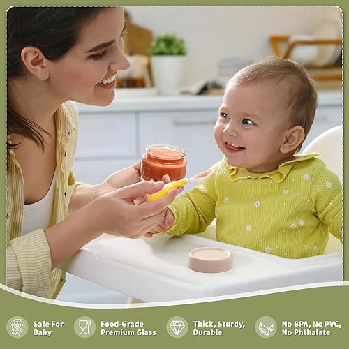 Miniatura 5 de NETANY Paquete de 6 tarros de vidrio para bebés de 4 onzas con tapas herméticas, recipientes de vidrio para almacenamiento de alimentos para bebés,